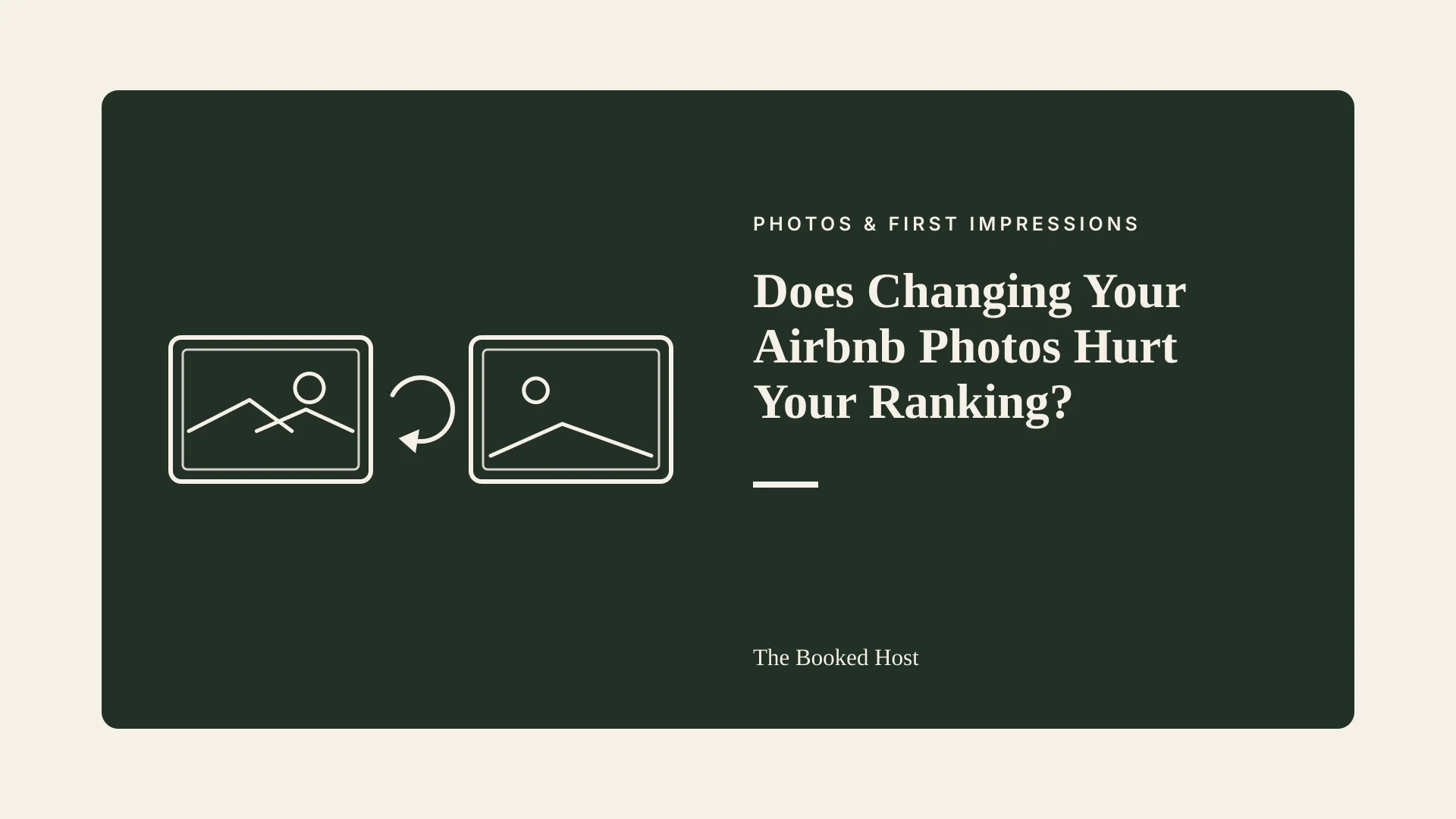 Illustrated editorial card: two listing photo thumbnails side by side with a small circular arrow between them. No room photo, no faces, no logos.